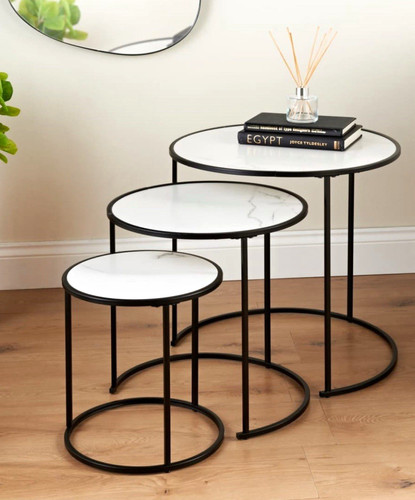 Round nesting tables set black - nesting,